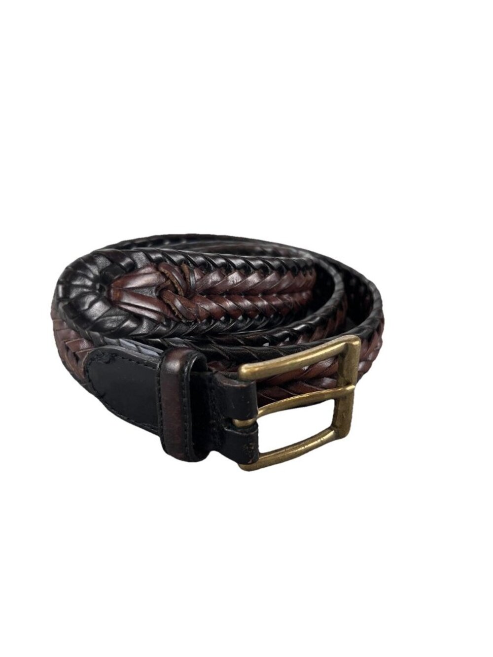 Roundtree & Yorke Mens 38 Belt Woven Braided Leather Solid Brass Buckle Dress